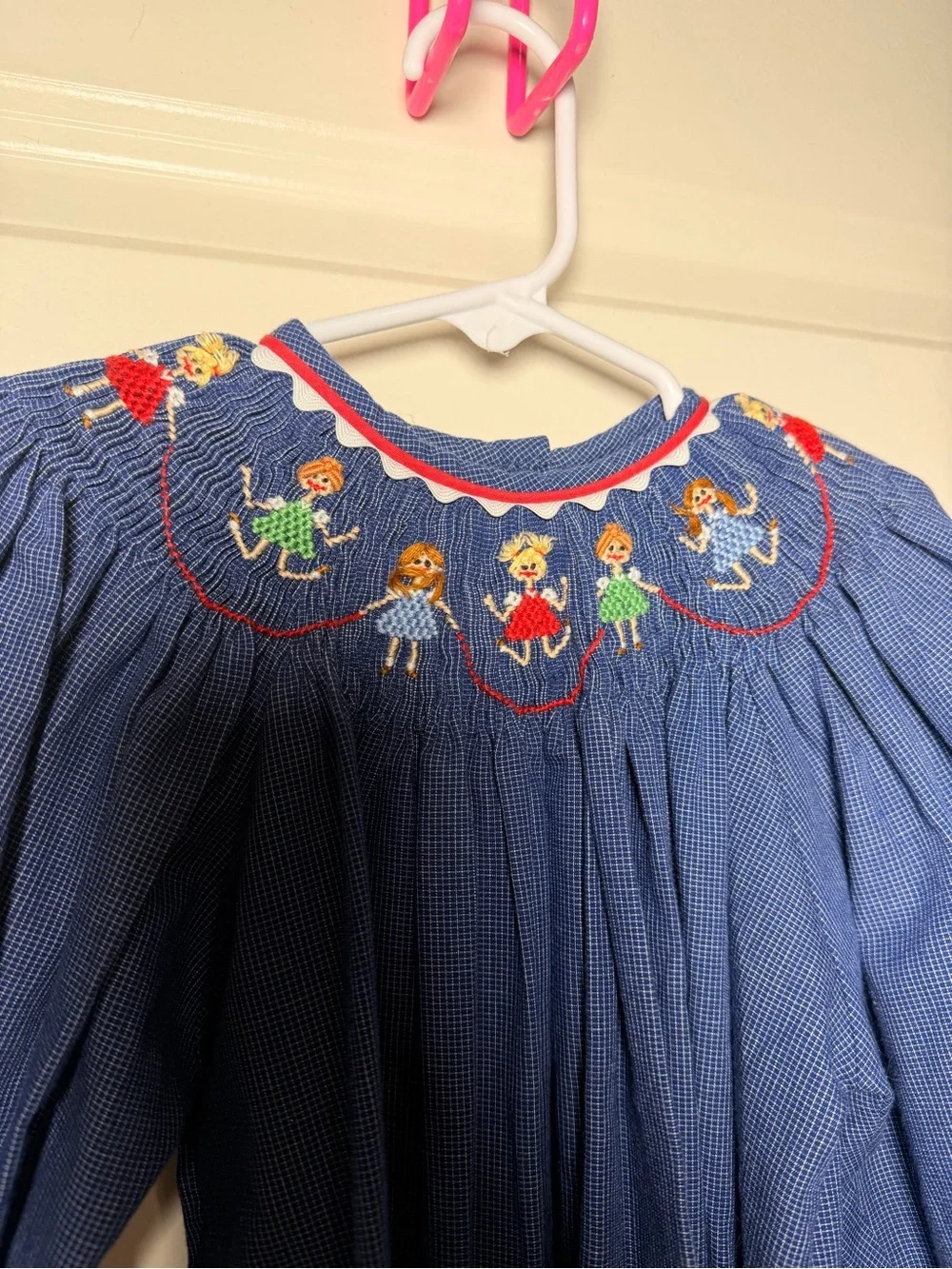 Girls Blue Smocked Dress with Embroidered Detail no size but fits like 5t
